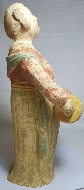 Lady playing a drum - vintage terracotta statue!!!