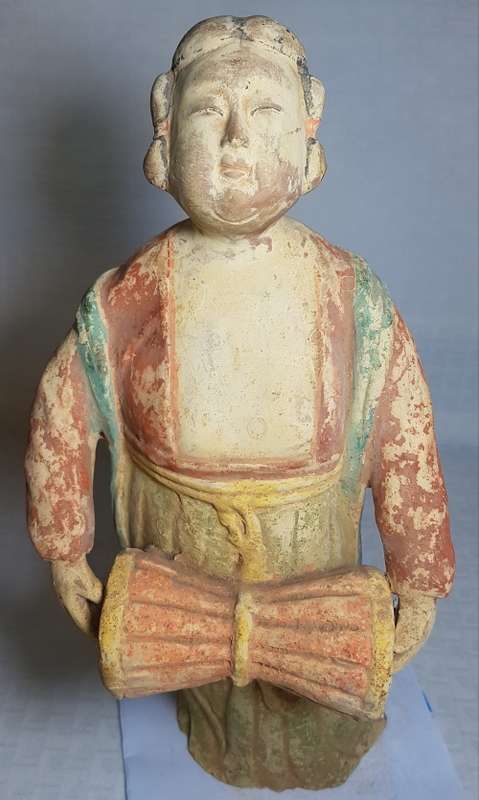 Lady playing a drum - vintage terracotta statue!!!