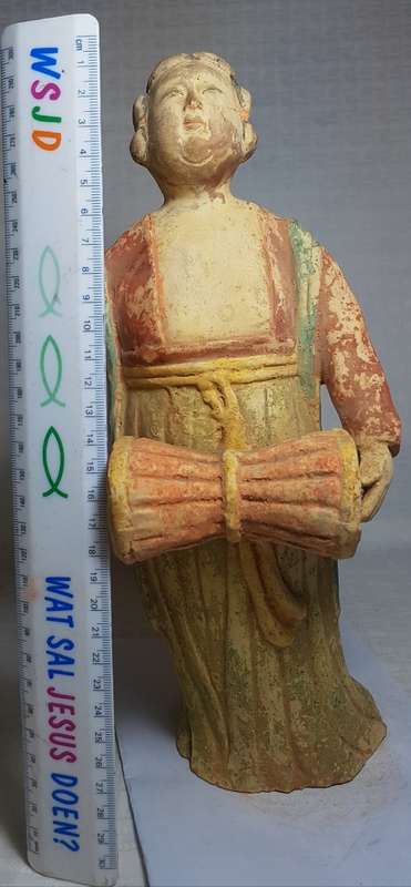 Lady playing a drum - vintage terracotta statue!!!