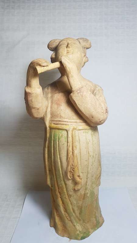 Lady playing a flute - vintage terracotta statue!!!