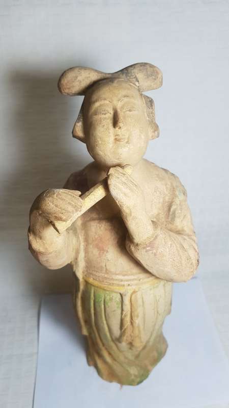 Lady playing a flute - vintage terracotta statue!!!