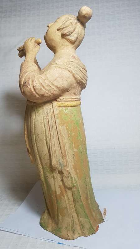 Lady playing a flute - vintage terracotta statue!!!