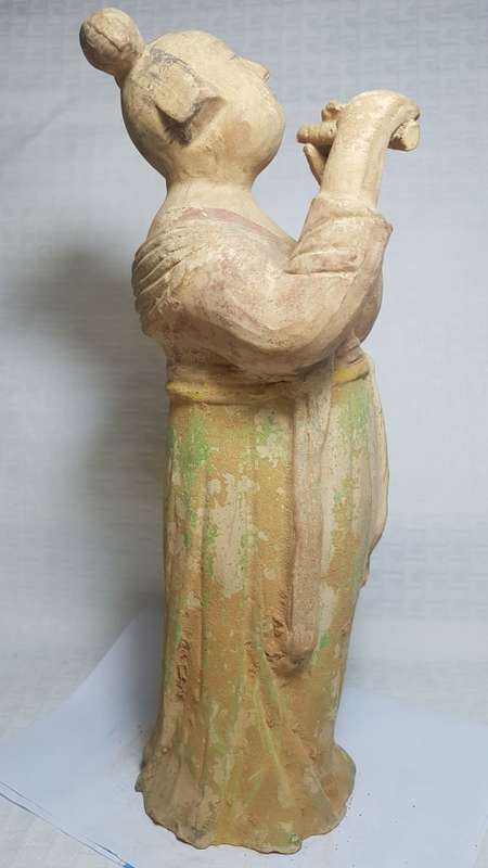 Lady playing a flute - vintage terracotta statue!!!