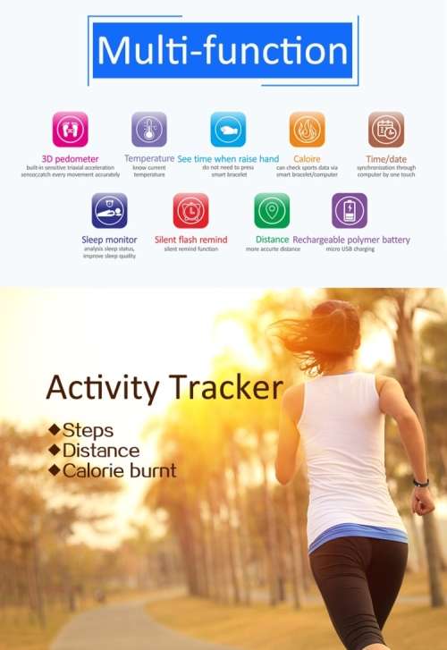 Fitness Tracker, Smart Wristband, Smart Bracelet, Pedometer, W5S Silicone - BLUE