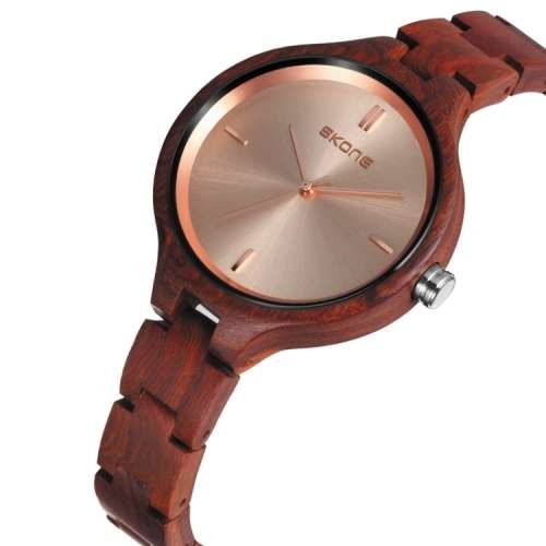 SKONE 1082 LADIES WOODEN WATCH - Mahogany with rose gold colored face