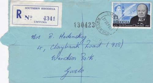 SOUTHERN RHODESIA 1965 SIR WINSTON CHURCHILL COVER
