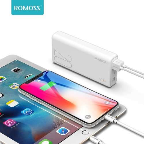 Romoss Simple 20 20000mAh Input: Type C|Lightning|Micro USB|Output: 2 x USB Power Bank  White