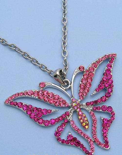 Absolutely stunning! Pink Geniune Crystal Butterfly Necklace