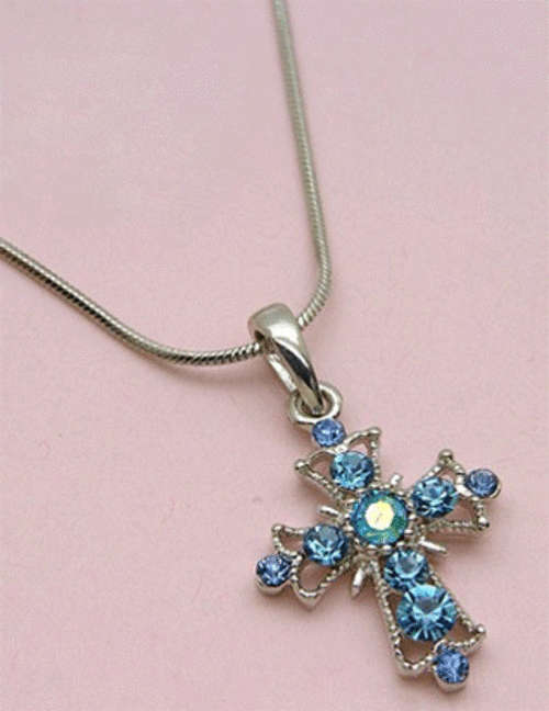 Dainty blue cross necklace