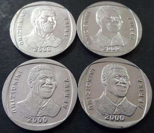 4 X Year 2000 'Smiley' Mandela R5.00 coins!!!!(EXCELLENT CONDITION!!!) 1 bid for all