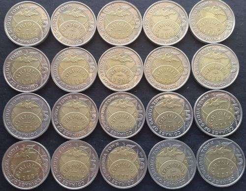 20 x 2015 Griqua Town R5.00 coins - Bid per coin for the lot !!!! (See photos)