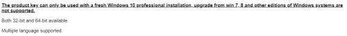 Windows 10 Professional - 32 & 64 bit License key - Authentic!!! New installations only!