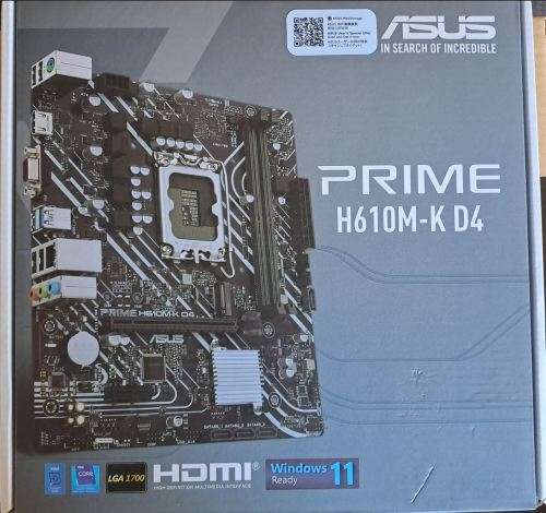 12th Gen - ASUS Prime H610M -K -D4 MB + Intel Pentium Gold G7400 CPU + 8GB DDR4 Transcend RAM - NEW!