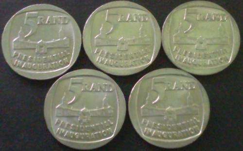 5 x 1994 Inauguration R5.00 Coins - Excellent condition!!!