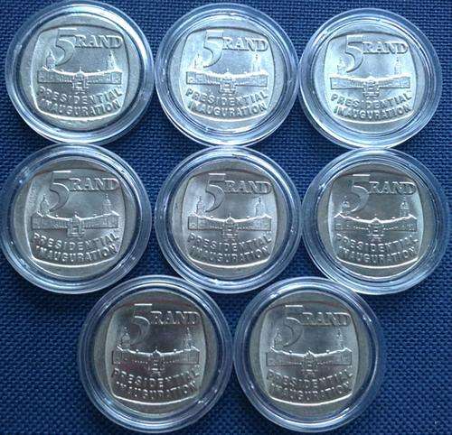 8 x Presidential Inauguration R5.00 coins - Encapsulated - Excellent Condition !!!