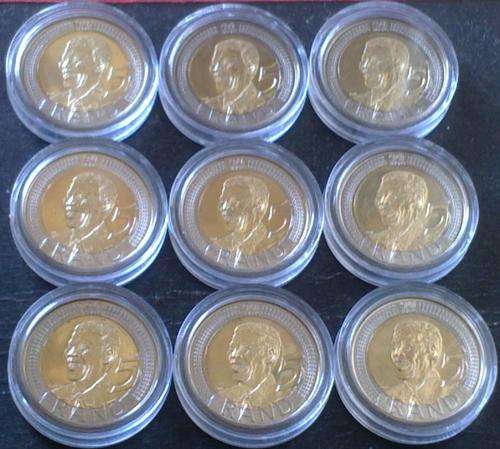 9 x 2008 Mandela Birthday R5.00 coins !!! NEW !!! ENCAPSULATED !!! 1 bid for the lot!