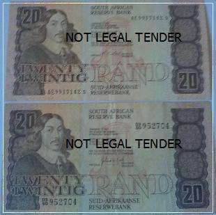 2 x OLD Twenty rand notes (Good condition) 1 bid for both