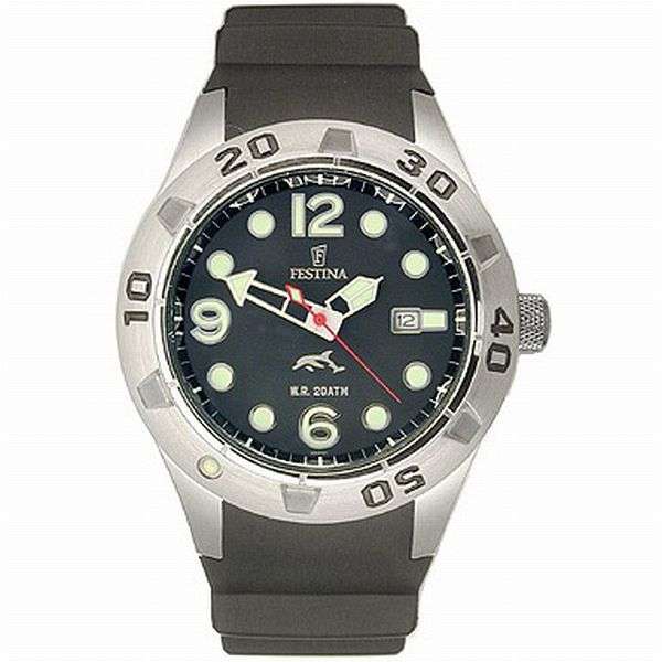 BRAND NEW FESTINA MENS STAINLESS STEEL BLACK RUBBER STRAP DIVE WATCH **STUNNING MODEL**