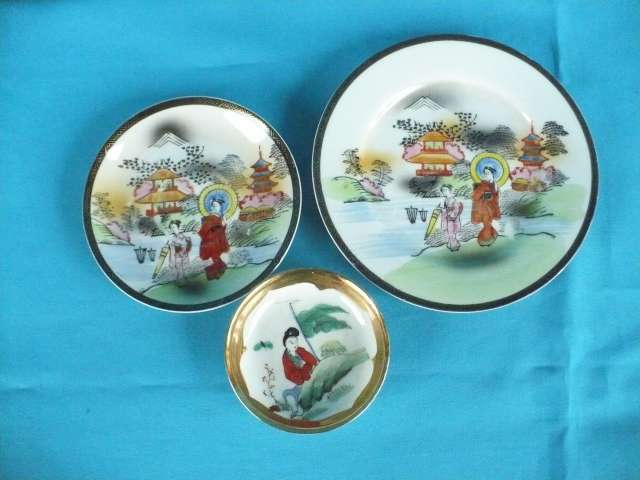 ORIENTAL SIDE PLATE & SAUCER & BOWL