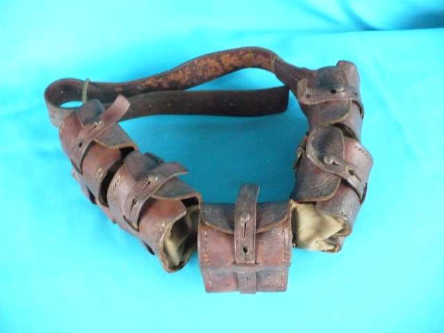 SWEDISH  5 POUCH  LEATHER & CANVAS MAUSER BANDOLIER