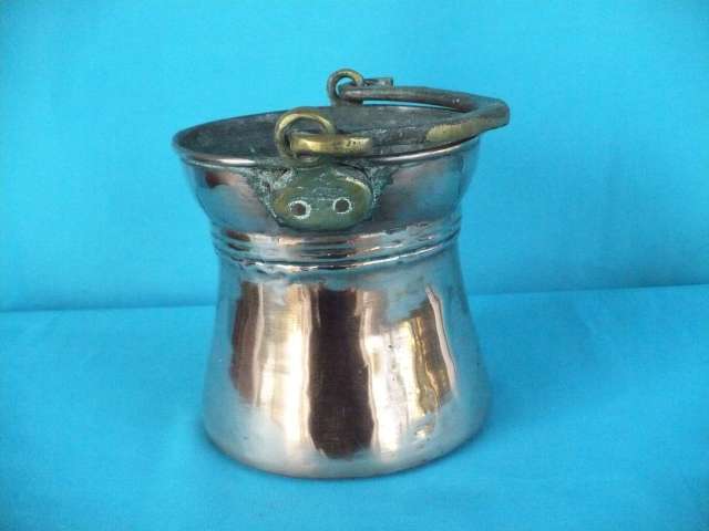 VERY OLD COPPER BUCKET WITH BRASS HANDLE