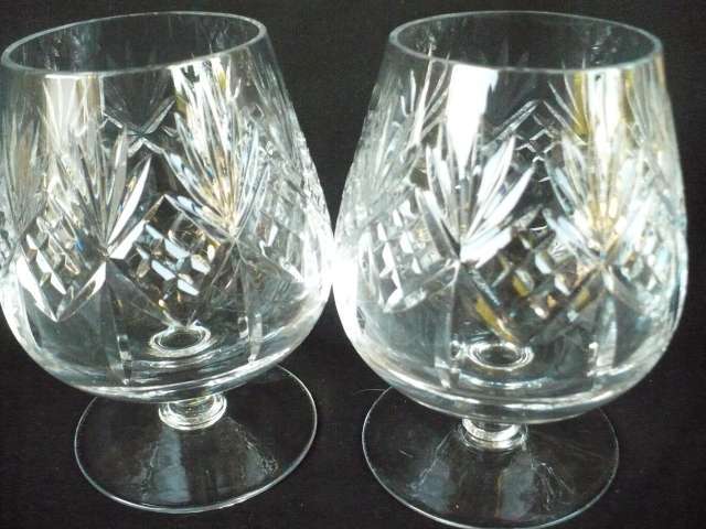 2  HEAVY CRYSTAL  BRANDY GOBLETS