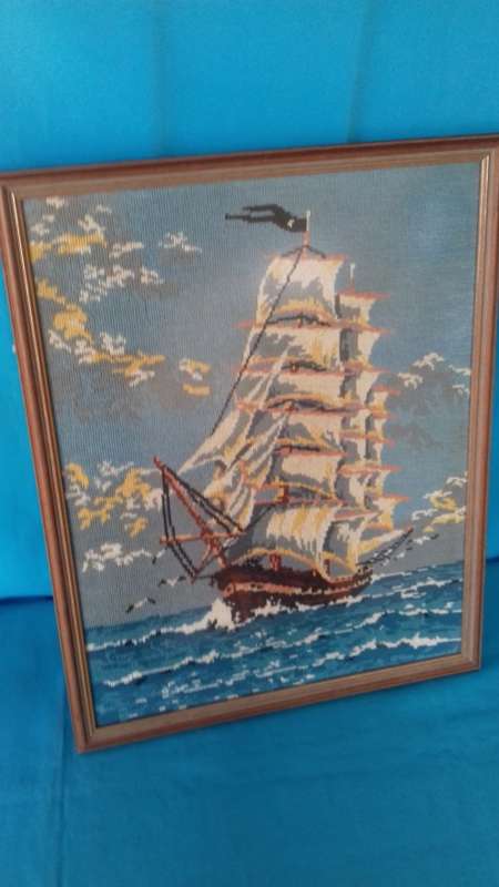 "OLD SAILING SHIP " TAPESTRY  FRAMED