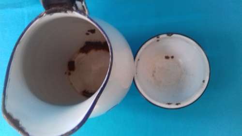 LARGE WHITE  ENAMEL JUG+ SMALL ENAMEL BOWL