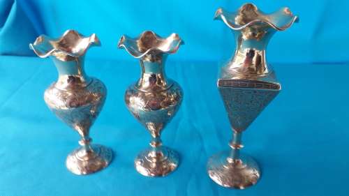 3 SMALL VINTAGE BRASS VASES