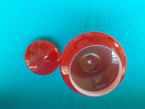 RED GLASS STEMMED & LIDDED JAR