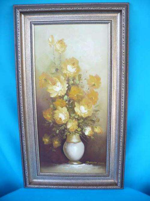 ORIGINAL OIL ON BOARD YELLOW ROSES BY ROBERT COX