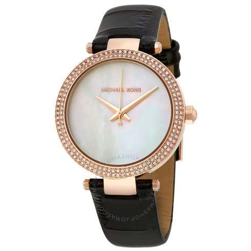 LADIES MICHAEL KORS BLACK LEATHER WATCH MK2591 ##BRAND NEW##