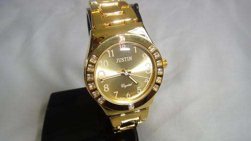 LADIES STAINLESS STEEL GOLD DRESS WATCH WITH DIAMANTE ##BRAND NEW##
