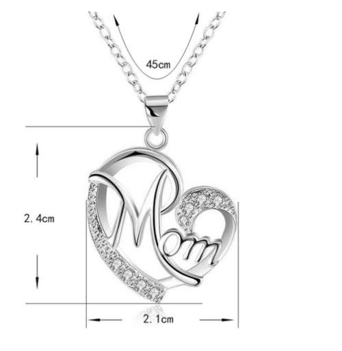 Beautiful Heart Shaped Diamond MOM Pendant Necklace Jewelry Gift For Mom