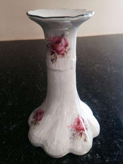 Czechoslovakia &quot;Pink Rose&quot;  Pearlescent Porcelain Candle Holder