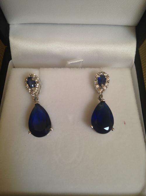 Earrings: Blue teardrop & diamantÃ© earrings