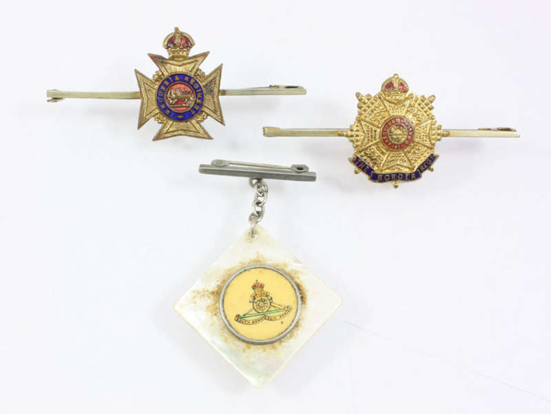 Sweetheart Brooches x 3 Rhodesia Rgt/Border Rgt/ SA Artillery