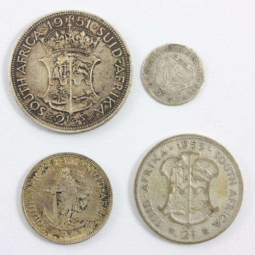 SA Silver coins - Halfcrown, florin, shilling and 3d