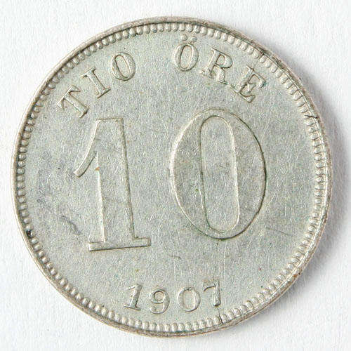 Silver 10 Ore Sweden 1907
