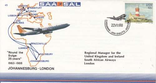 SAA/SAL No 45 25th Anniversary " Round The Bulge " Johannesburg - London (Certified Flown)