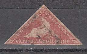 COGH One Penny Triangle Stamp Three Thin Margins. (Dull Colour)(Aging)