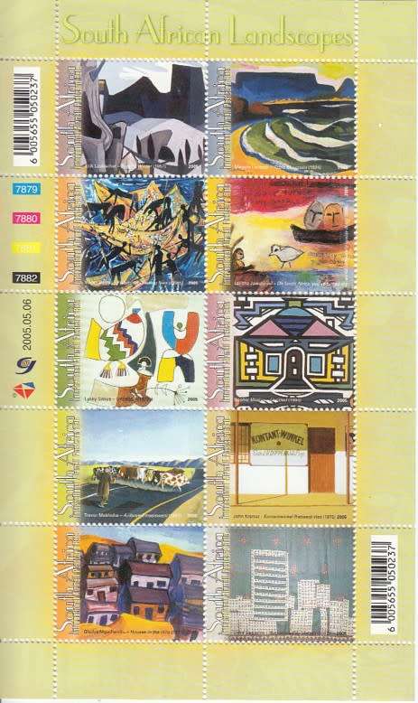 RSA Sheet of Ten Intenational Airmail Postcard Rate Stamps - SA Landscapes (Face R 99.50) 2005
