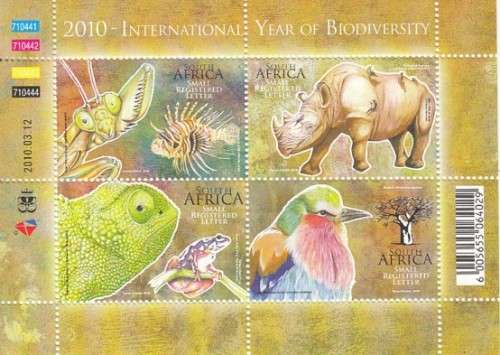 RSA Mini Sheet of Four International Year of Biodiversity Stamps 2010 (Fave Value R 137.40)
