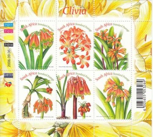 RSA Sheet of Six Clivia Stamps (Face R 29.50) 2006