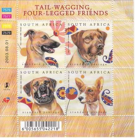 RSA Sheet of Four Dog Stamps (Face R 19.60) 2003