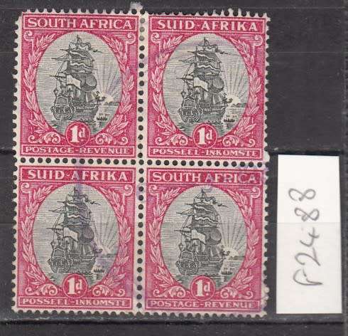 Union Block of Four 1d Ship Stamps (Note Missing Perf Top LH)