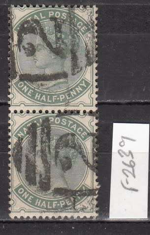 Natal Vertiacl Pair of One Half Penny Stamp Partial Numeral Post Mark (QV)