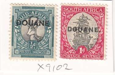 Union Two Single Stamps with DOUANE Overprint. As Image