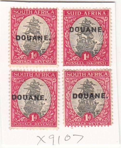 Union Group of Four 1d Stamps with DOUANE Overprint. As Image