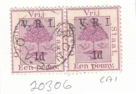 Orange Free State Pair of Een Penny Stamps with V.R.I. 1d Overprint. As Image.